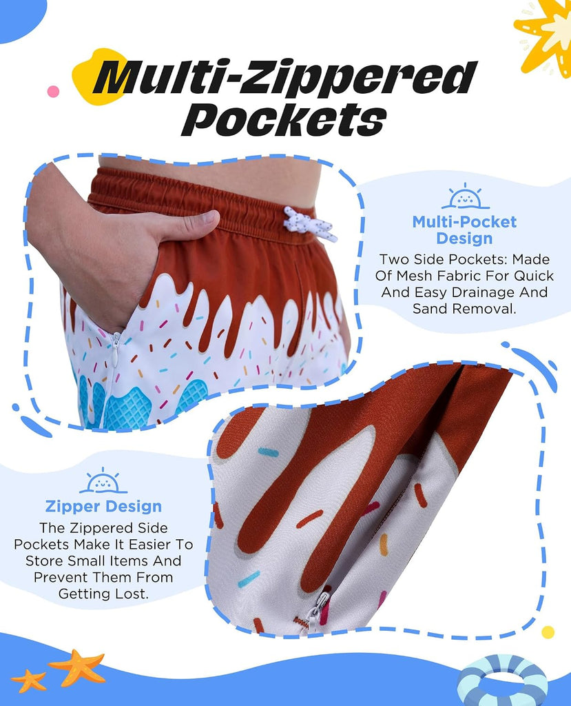 Boys Swim Trunks with Mesh Compression Liner for Kids