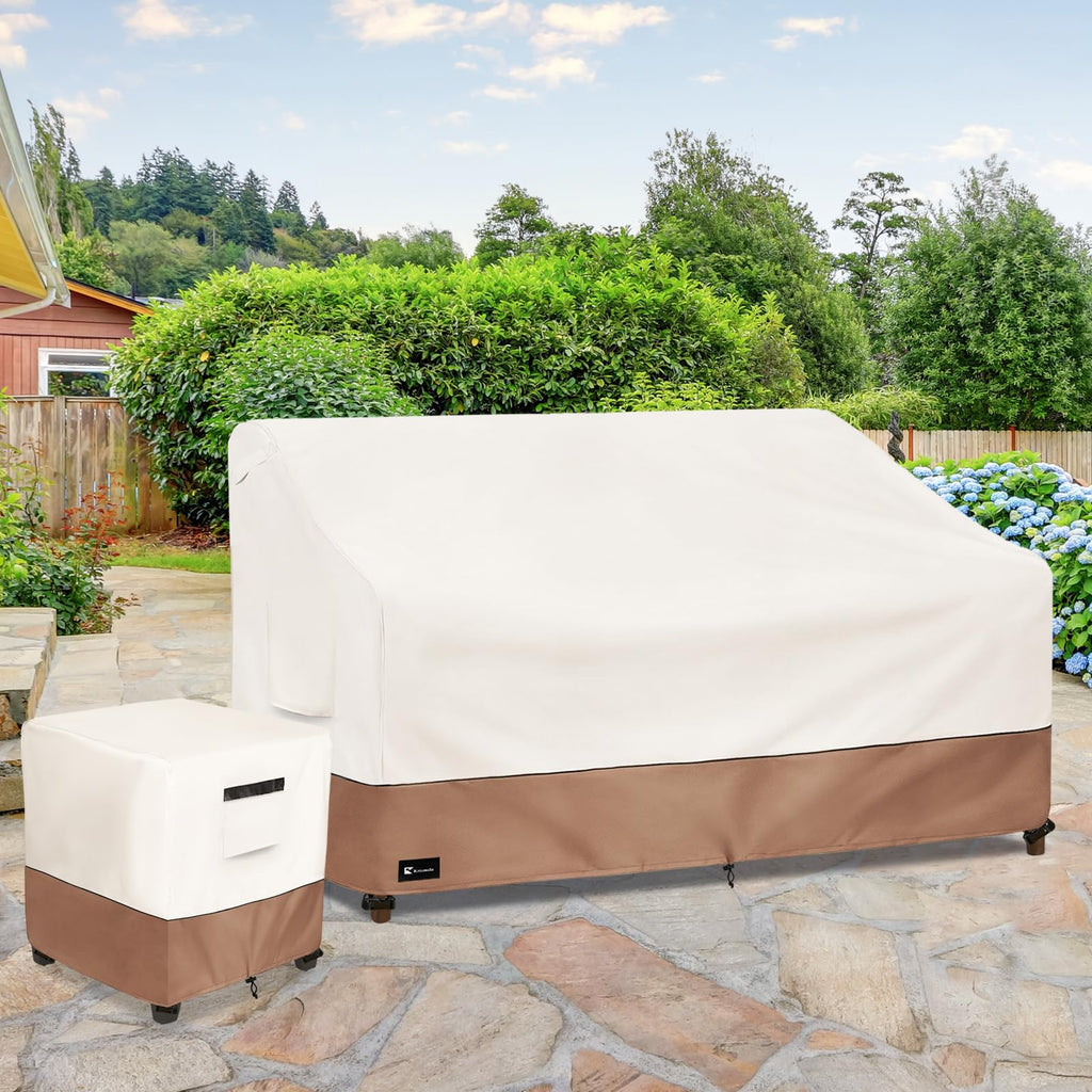 Outdoor Couch Cover Furniture - Heavy Duty Waterpoof All-Weather 3-Seater Patio Sofa Cover, 85"x38"x35" (Beige)