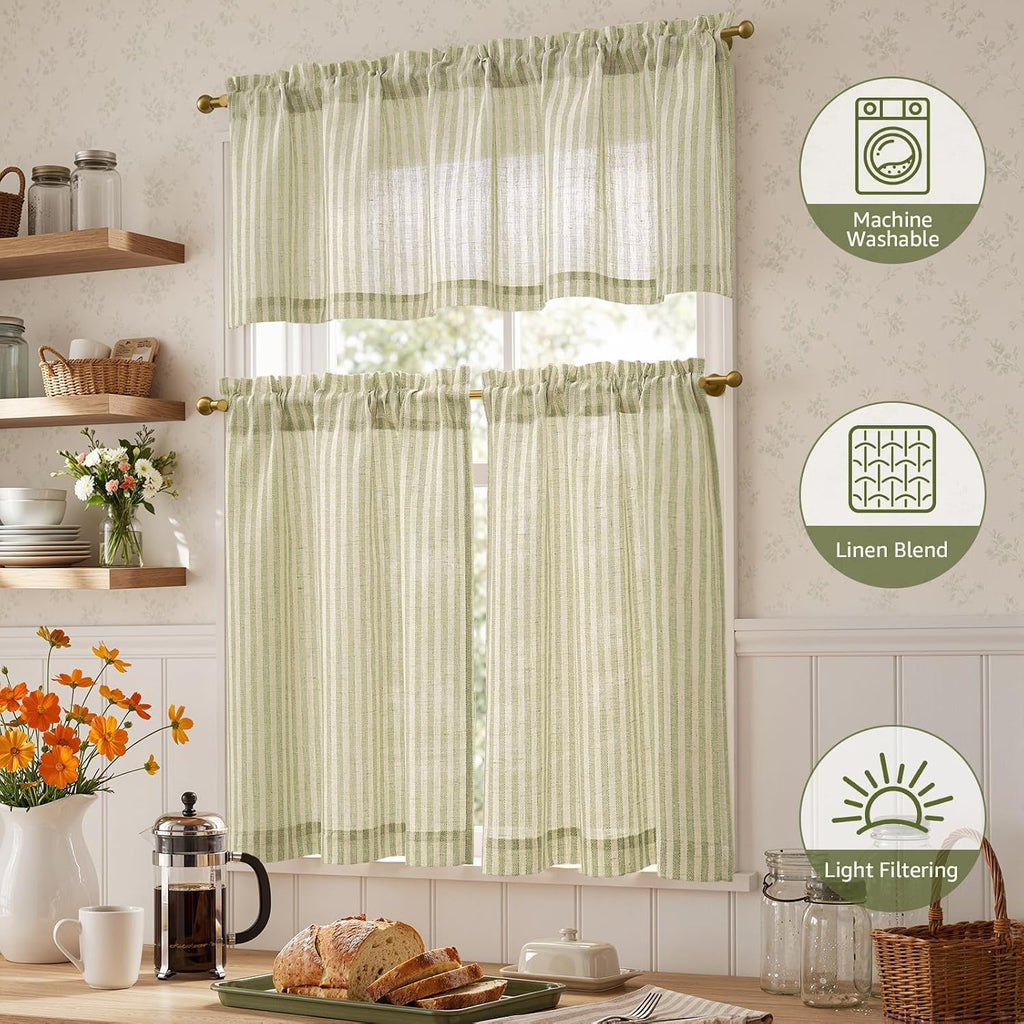 Kitchen Curtains and Valances Set Striped Tier Curtains Ticking Stripe Linen Curtains Pinstripe Cafe Curtains 36 Inch