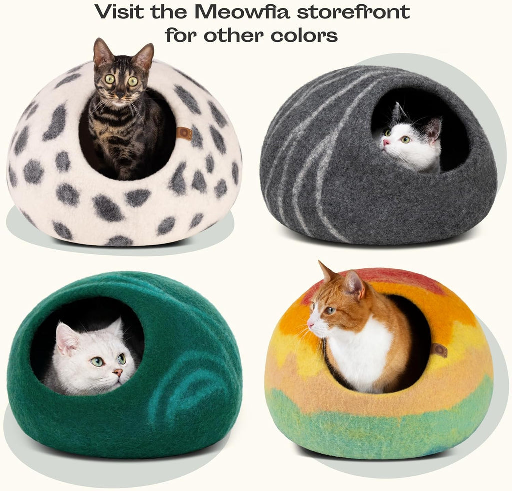 Cat Cave - Premium Felt Cat Bed for Indoor Cats, Handmade Merino Wool (Dark Grey, Medium)