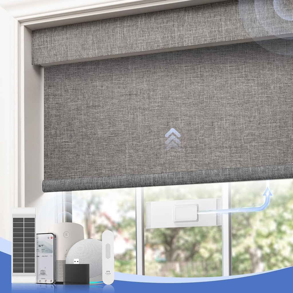 Motorized Blinds with Remote,100% Blackout Smart Roller Shades,Rechargeable Smart Blinds【Solar Panel Included】