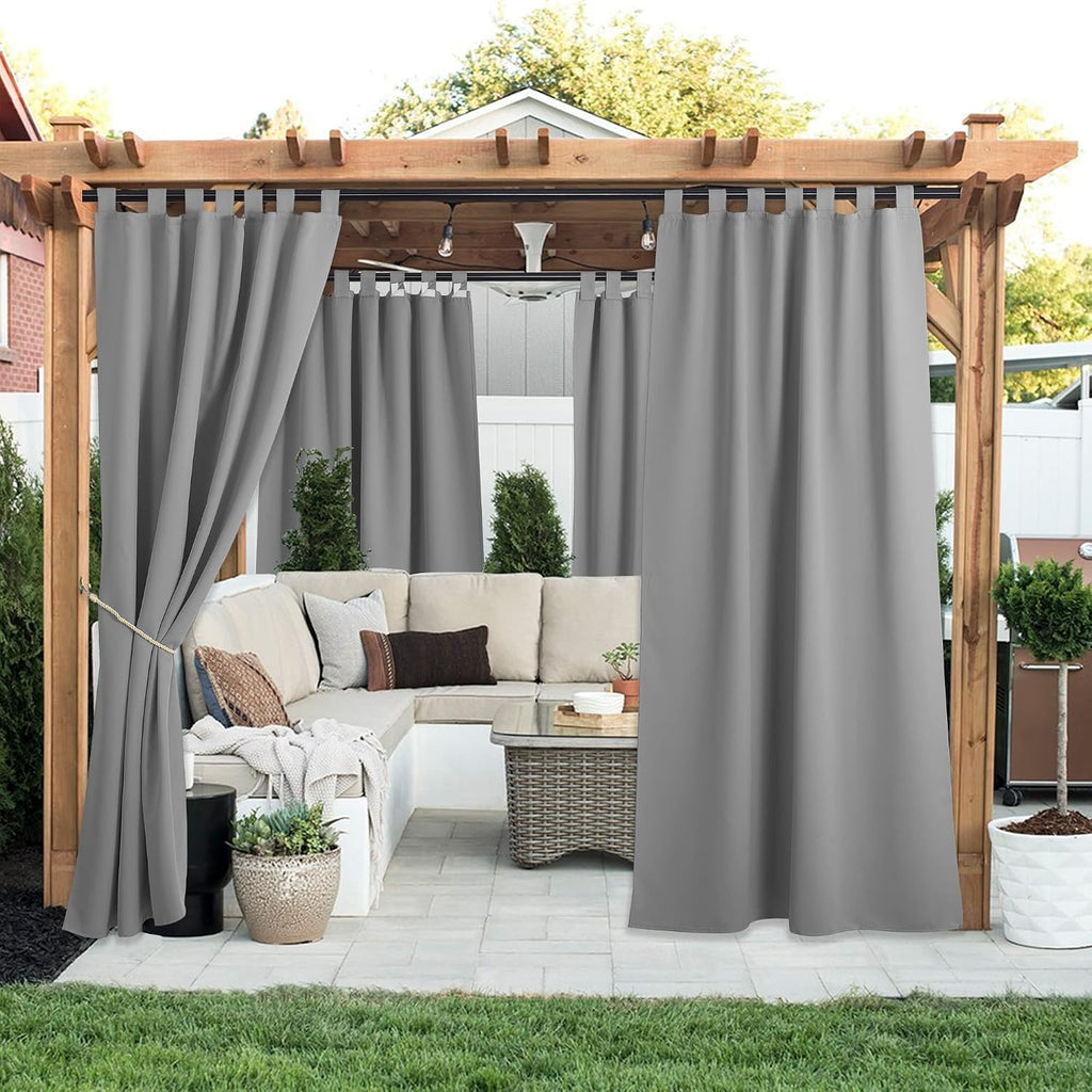 2 Panels=104" Width Patio Curtains Outdoor Waterproof Extra Long 108" Length, Self-Stick Tab Top Thermal Insulated