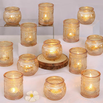 24Pcs Gold Votive Candle Holders - Glass Candle Holder Bulk for Table Centerpiece, Tea Lights Candle Holders