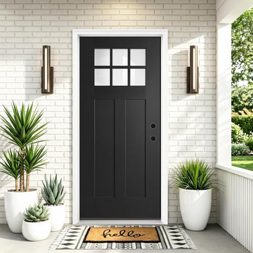 36" x 80" Black 6-Lite Fiberglass Entry Door, Left-Hand Inswing
