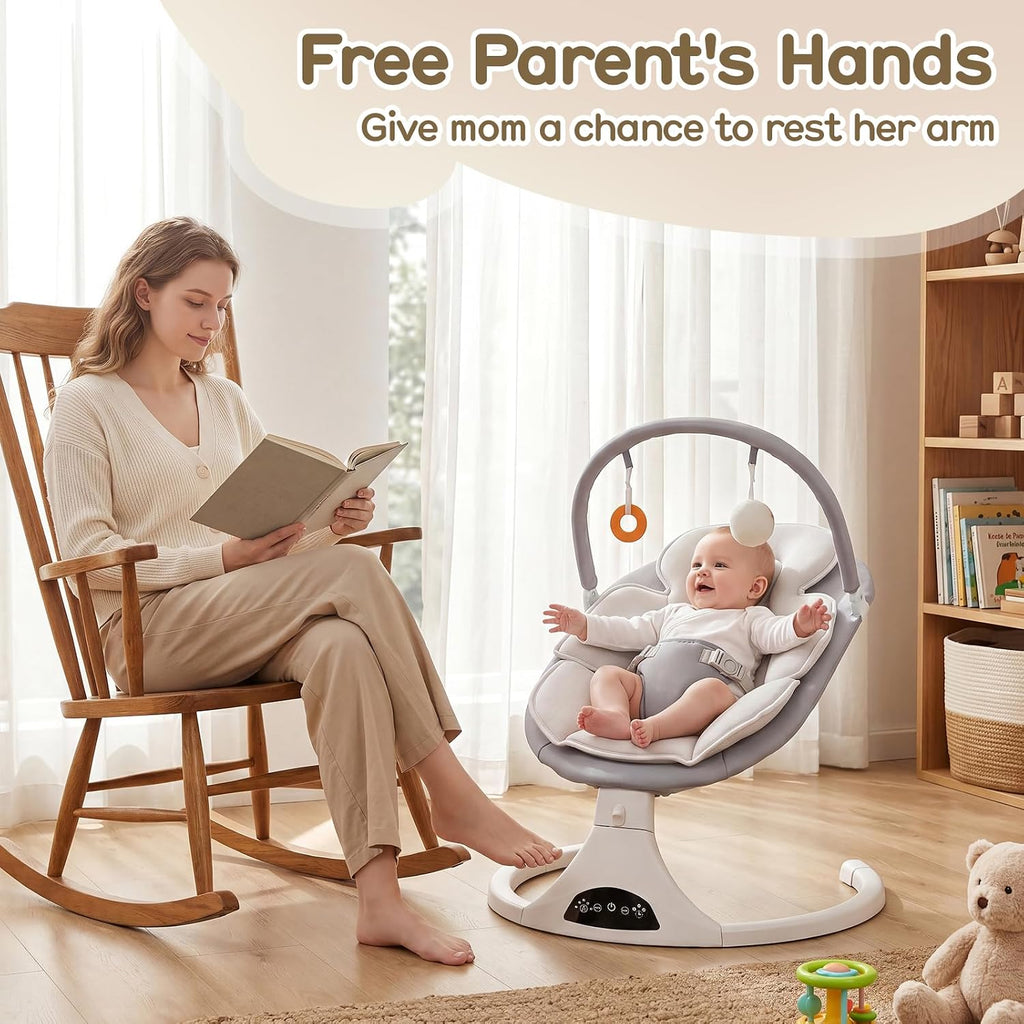 Electric Baby Swing with Remote Control,5 Speeds&Portable&Cozy(0,Grey)