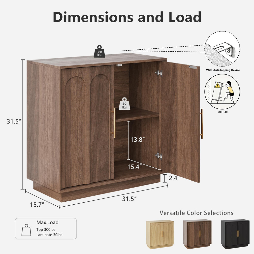 31.5" Sideboard Buffet Cabinet with Storage, Walnut, 3pcs