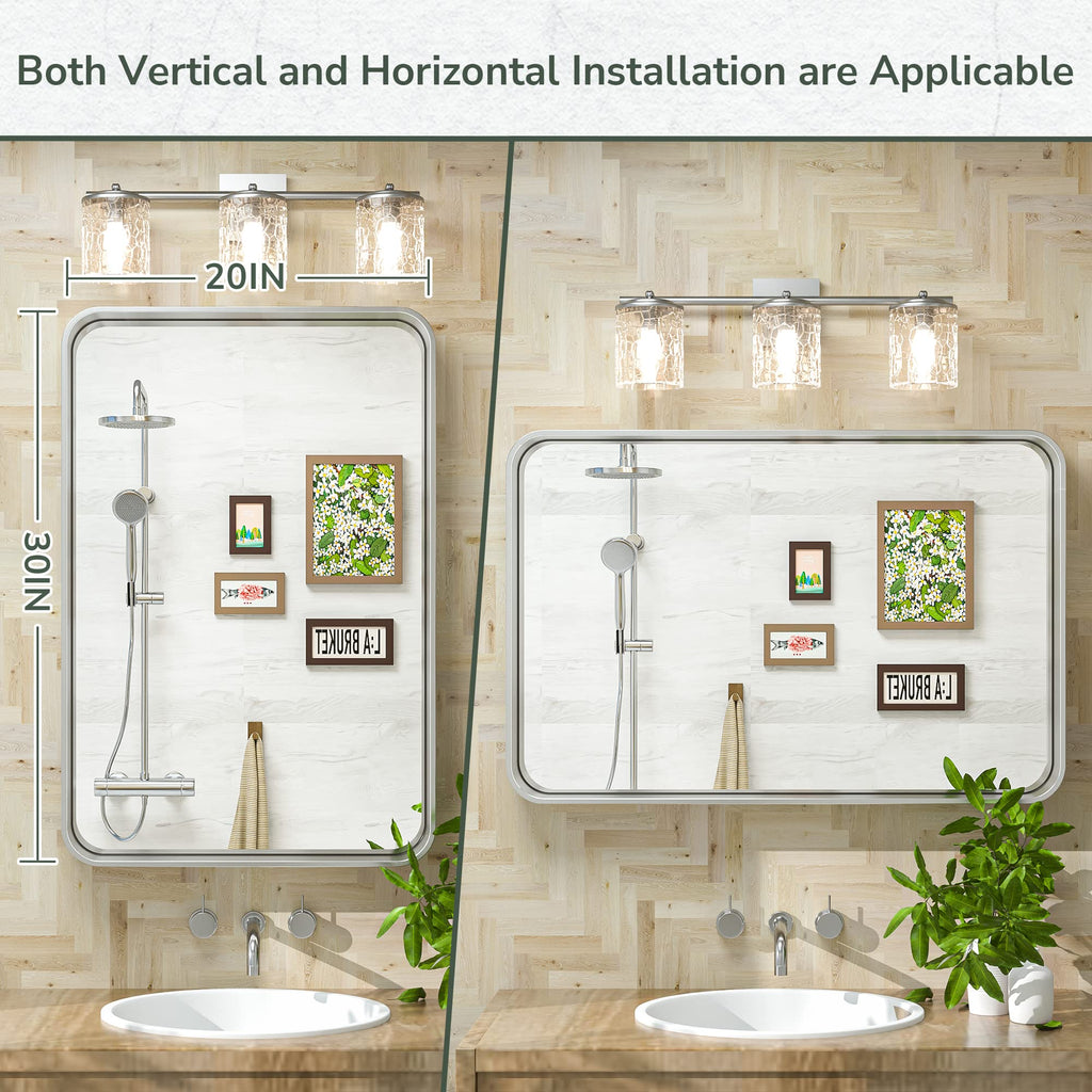 20 x 30 Inch Silver Bathroom Wall Mirror Vanity Metal Frame Round Corner Rectangular Decor Living Room Entryway