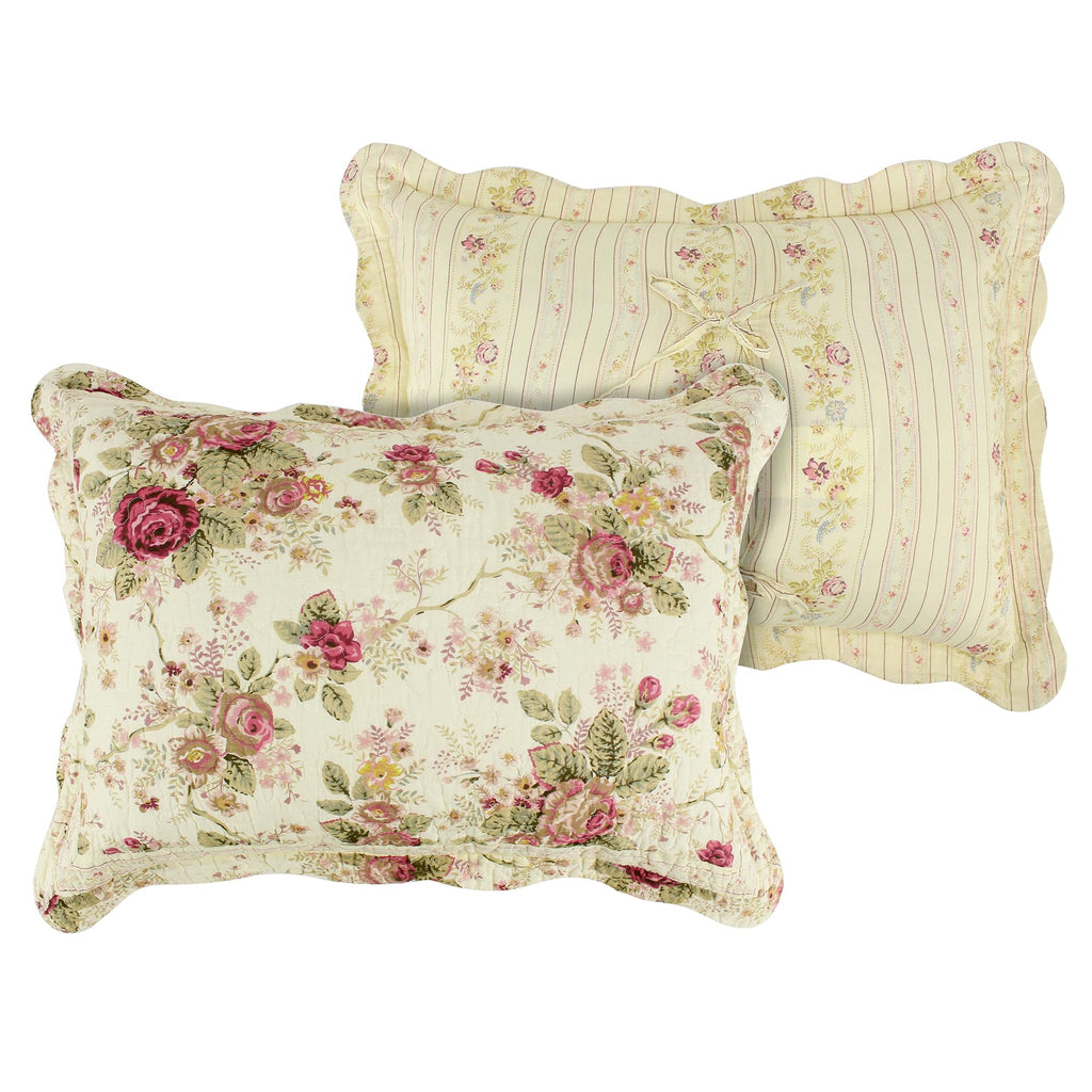 Antique Rose Jumbo Oversized 100% Cotton Bedding Set, Bedspread 110 W x 118 L with 2 Shams 20 W x 26 L Each