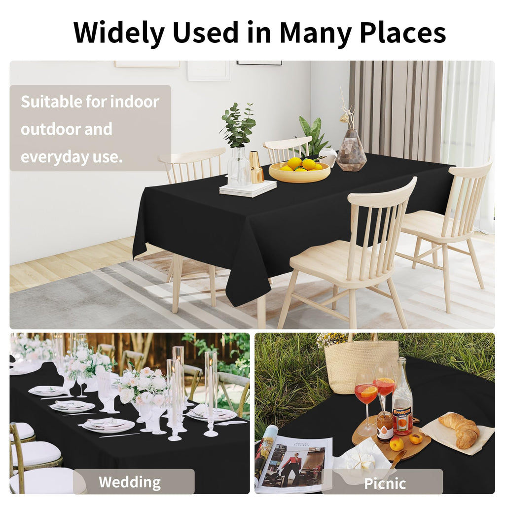 Waterproof Faux Linen Tablecloth, Rectangle, 60x120in, Black