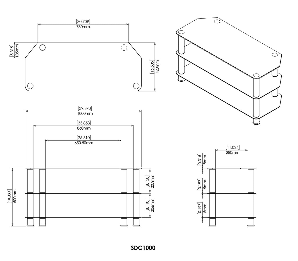 Transitional Steel and Glass for up to 50" TVs in Black/Chrome
