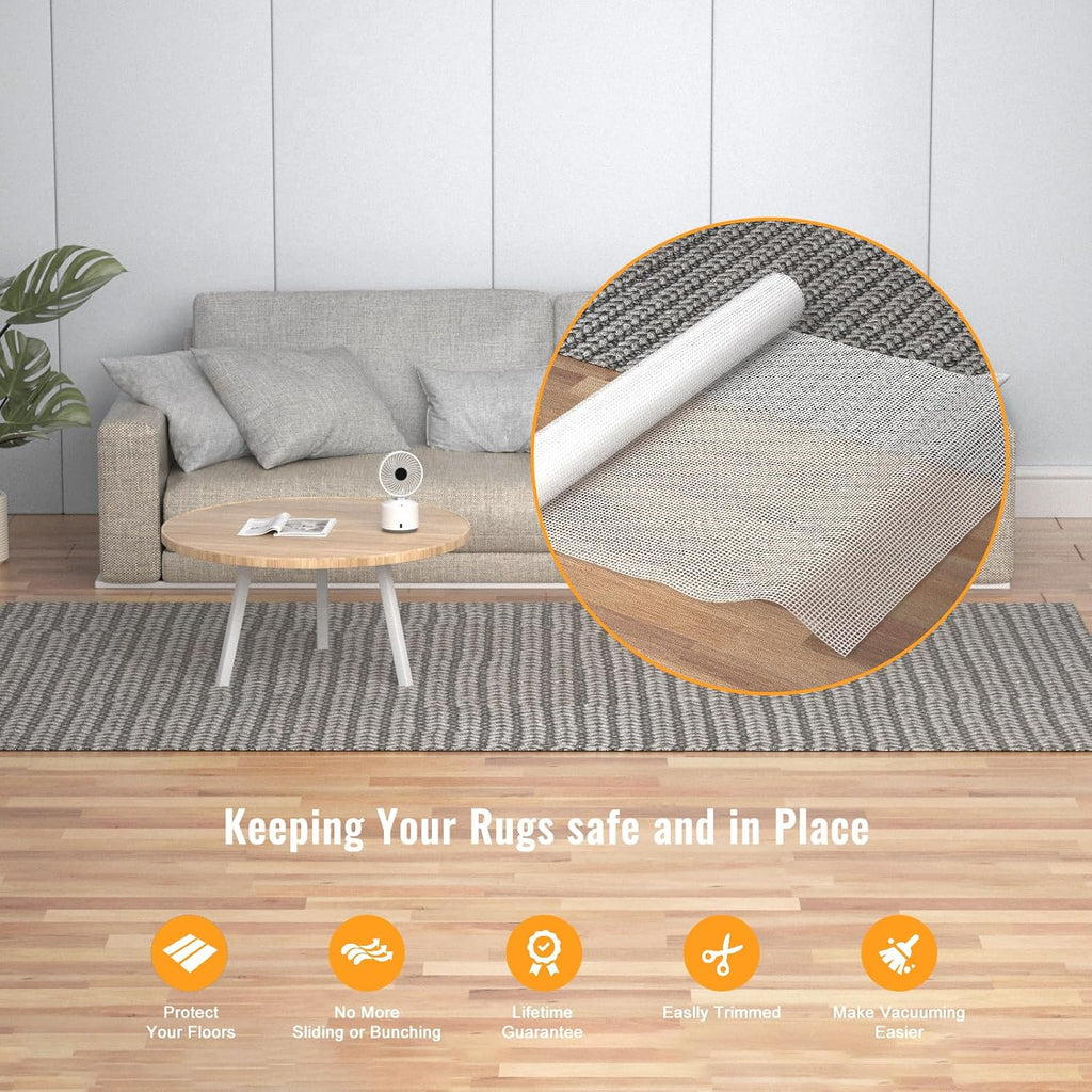 Silicone Non-Slip Rug Pad, Anti Skid Thin Area Rug Pad Gripper, Under Carpet Rug Mats for Hardwood Surface Floors