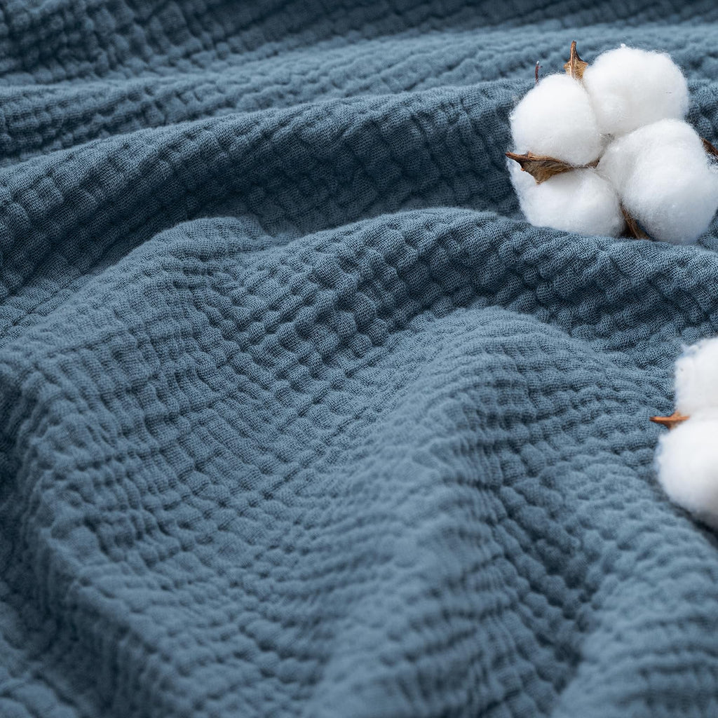 100% Cotton Muslin Duvet Cover, 3-Layer Guaze Ultra Soft Breathable Textured Linen Like, 3pcs Bedding