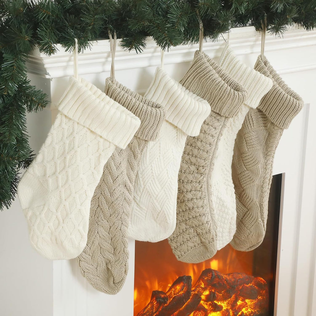 Cable Knit Christmas Stockings 18 Inch Large,Charming Color - Set of 6