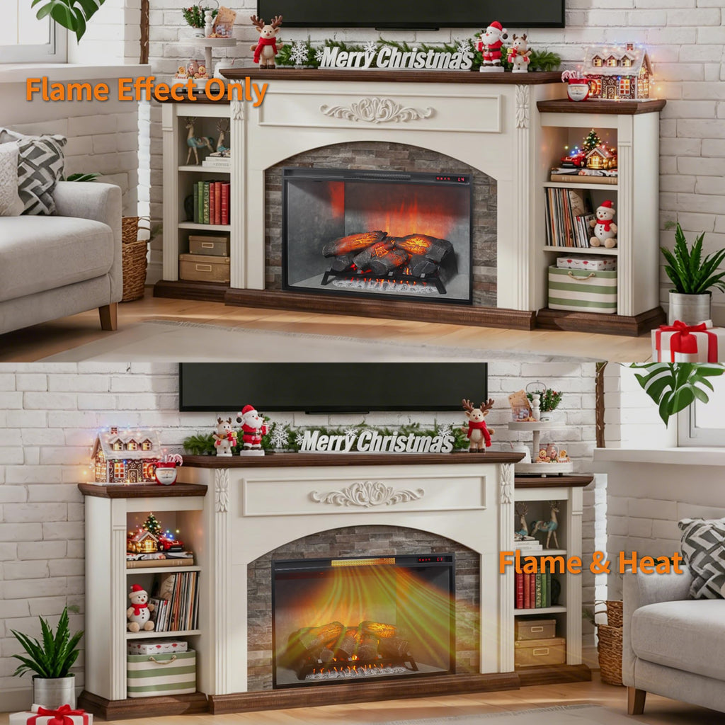 33" Electric Fireplace Insert, Weathered Concrete Finish, 1500W Fireplace Heater, Adjustable Flame Colors &