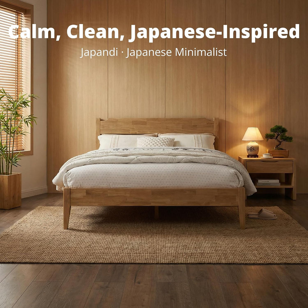 Solid Wood Japanese Frame, 15-Mins No-Tool Easy Assembly, Rock-Solid 1100 Lbs Support, Solid Sustainable
