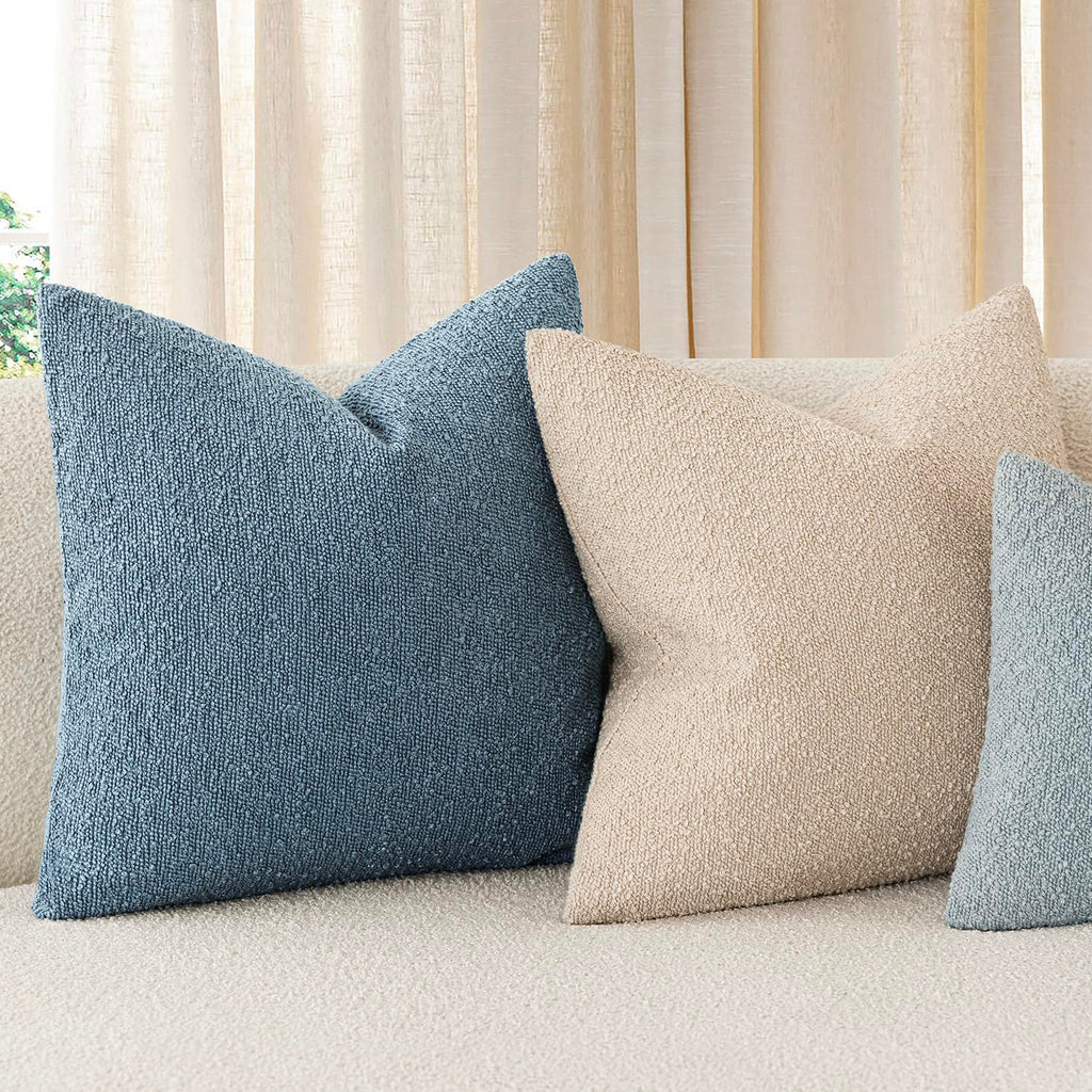 Decorative Textured Boucle Throw Pillow Covers 22x22 Misty Blue