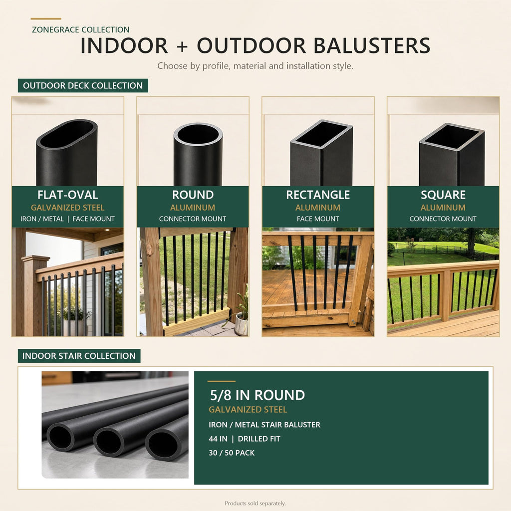30 Pack 32" Stair Spindles, Black Square Aluminum Balusters with Flat & Adjustable Baluster Connectors, Metal Railing