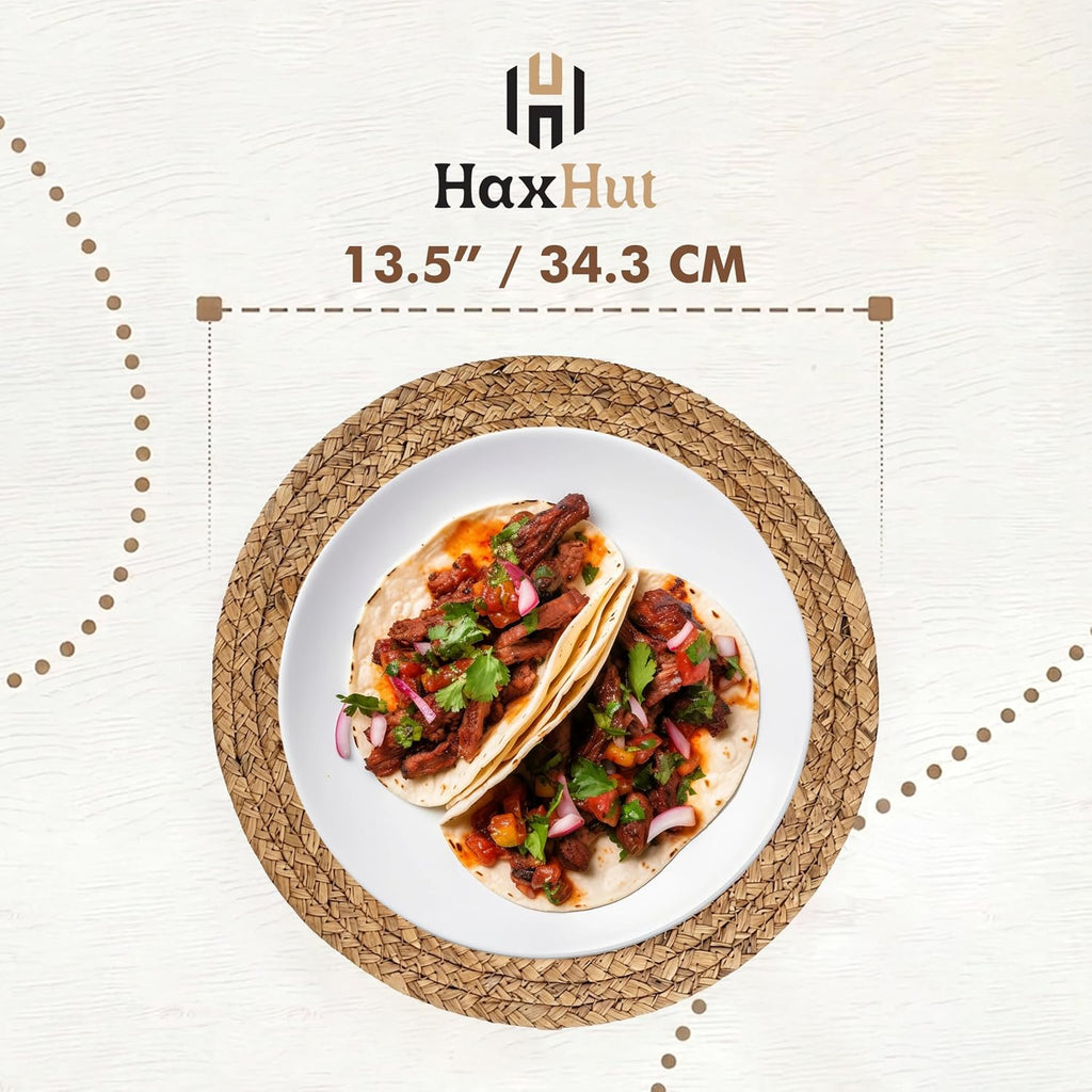 13.5" Woven Placemats, Round Rattan Placemats, Natural Wicker Chargers for Dinner Plates, Heat Resistant - Set of 6