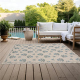 Scalloped Easy Jute 3x5 Area Rug Vintage Blue Floral Farmhouse Washable Rug Non-Slip Indoor Outdoor 