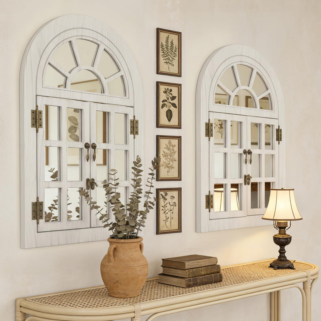 Farmhouse Window pane Mirror for Wall Decor, Arched Wall Mirror