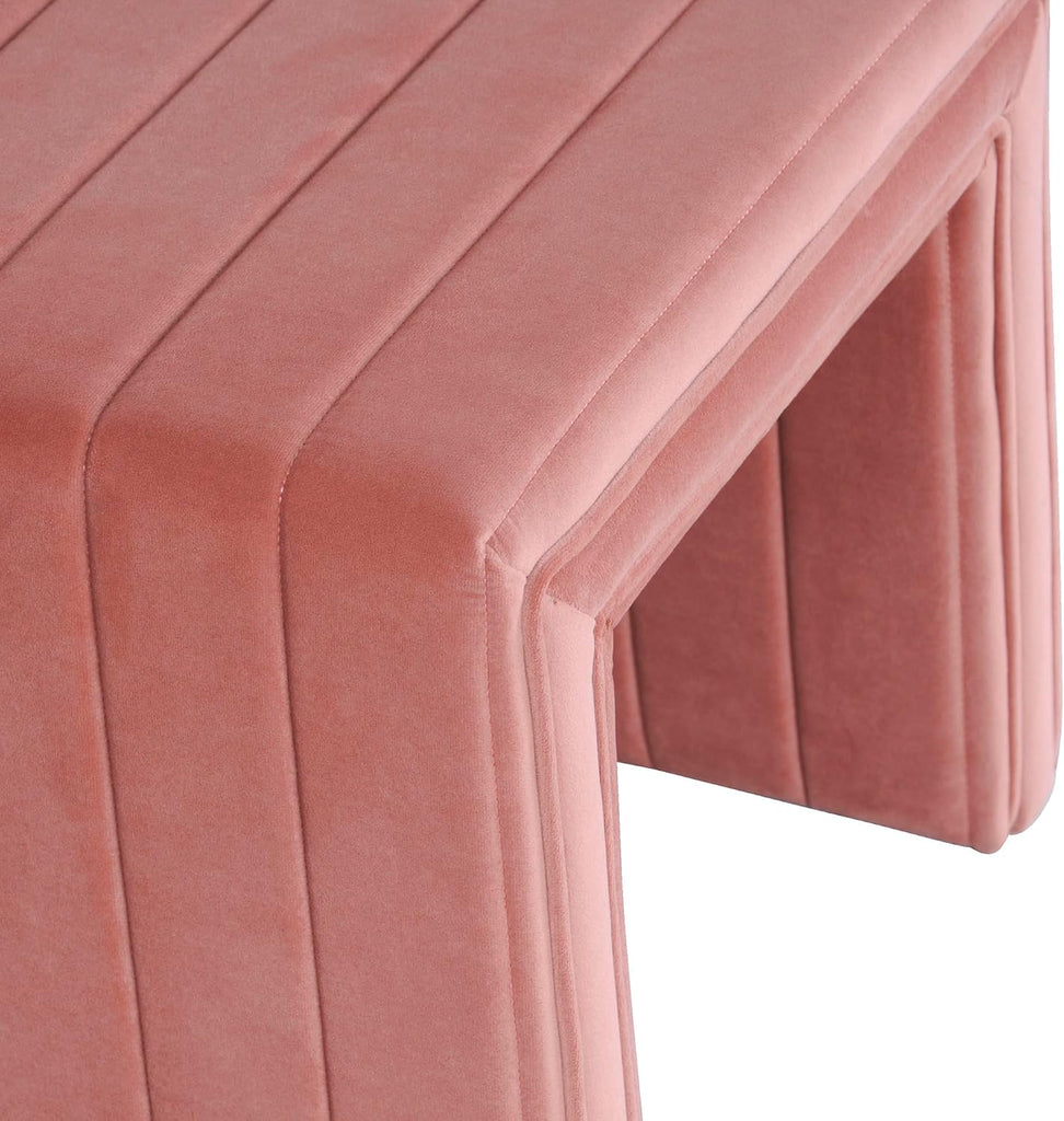 19" Modern Channel Tufted Velvet Ottoman - Blush Pink