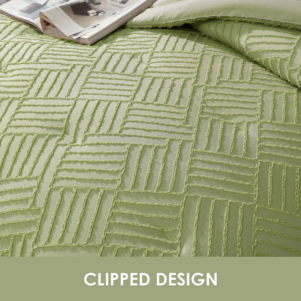 Home Comforter Set Leaf Green, 2 Pieces Clipped Jacquard Comforter Set, All Season Lightweight Soft Shabby Chic