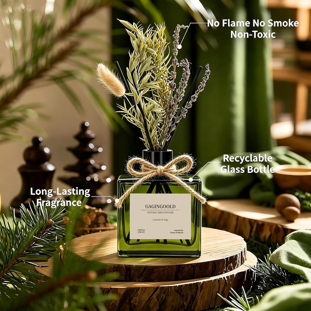 Reed Diffuser, 6.1 oz Lavender & Sage Scent Diffuser with Sticks & Dried Flowers, 120 Days Long Lasting diffusers