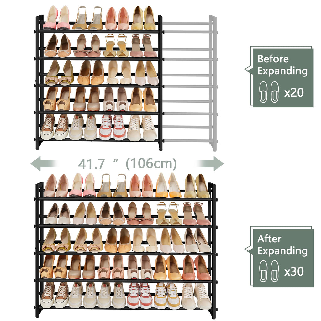 5-Tier Expandable Shoe Rack, Adjustable Shoe Shelf Storage Organizer Space Saving Metal Free Standing Shoe Rack