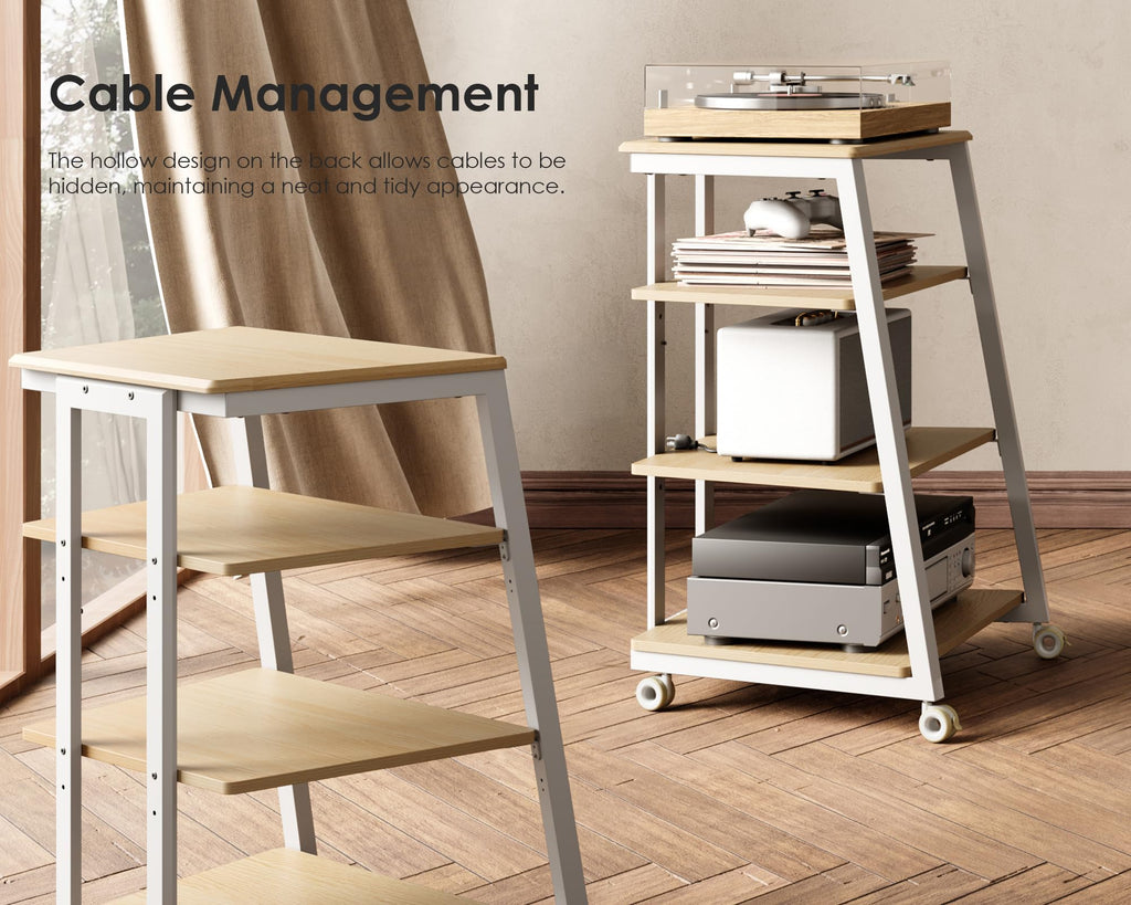 4-Tier AV Media Stand Corner Shelf for Record Player HiFi, Oak