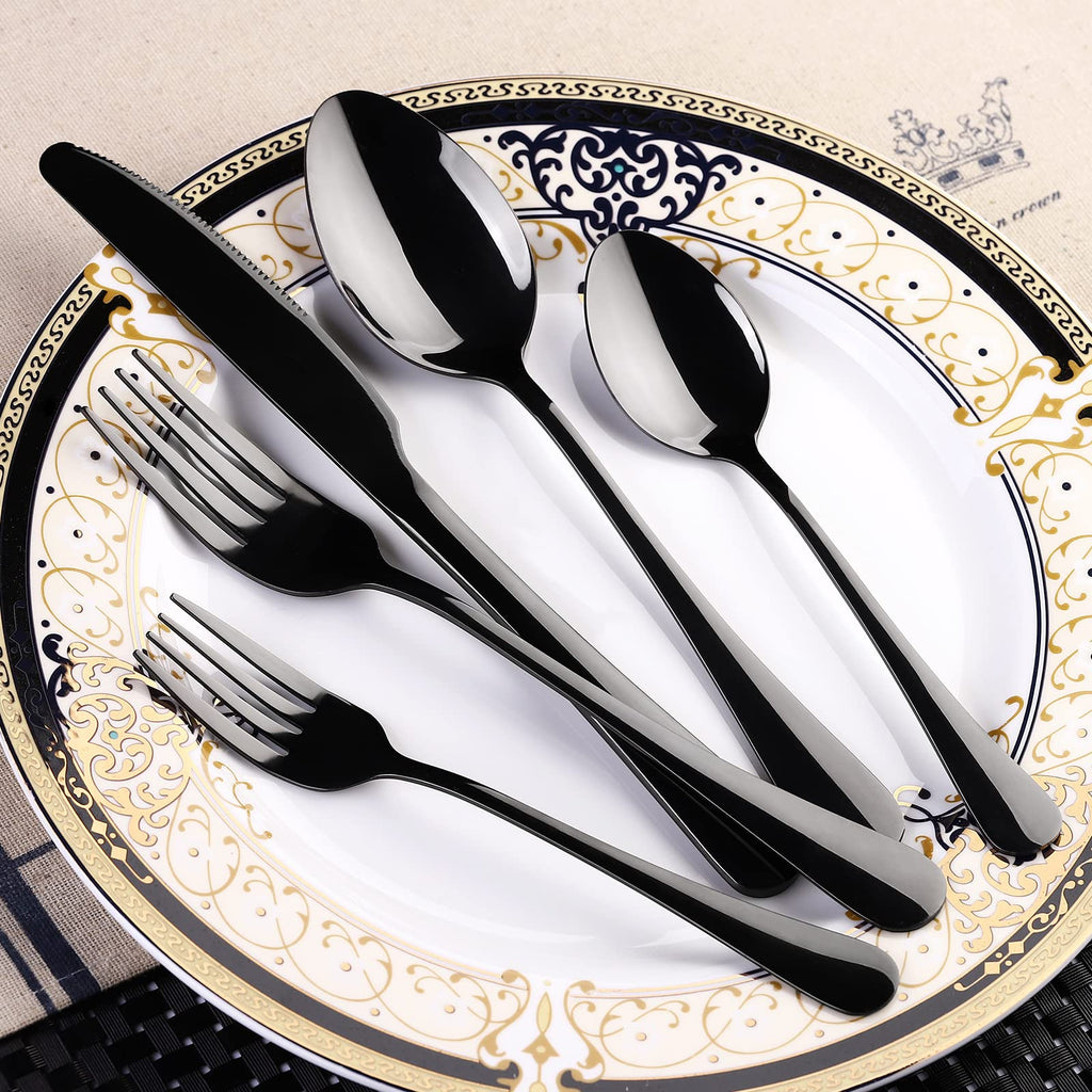 Black Flatware Set for 8, 40-Piece Silverware Set for 8, Utensil Sets Tableware Cutlery, Mirror Polished, Dishwasher