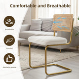 CangLong Rattan Dining Chairs Set of 2, Modern Kitchen Chairs with Natural Mesh Rattan Backrest & Solid Thick Metal