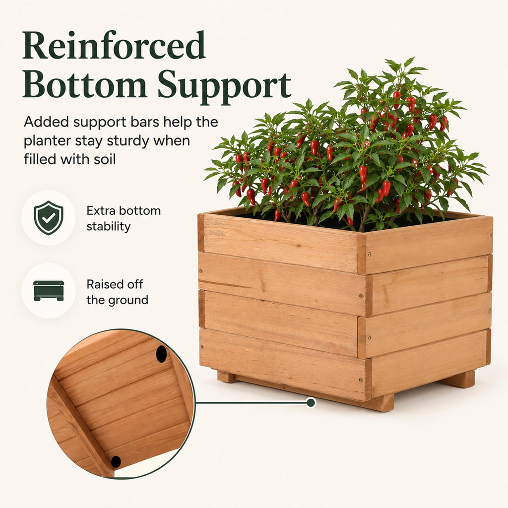 15.75" Square Wooden Planter Box, Fir Wood Planters for Outdoor Plants
