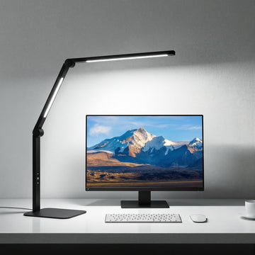 LED Desk Lamp with Base, Dimmable Eye Care Architect Desk Light, Adjustable Swing Arm Dual-Light Lighting