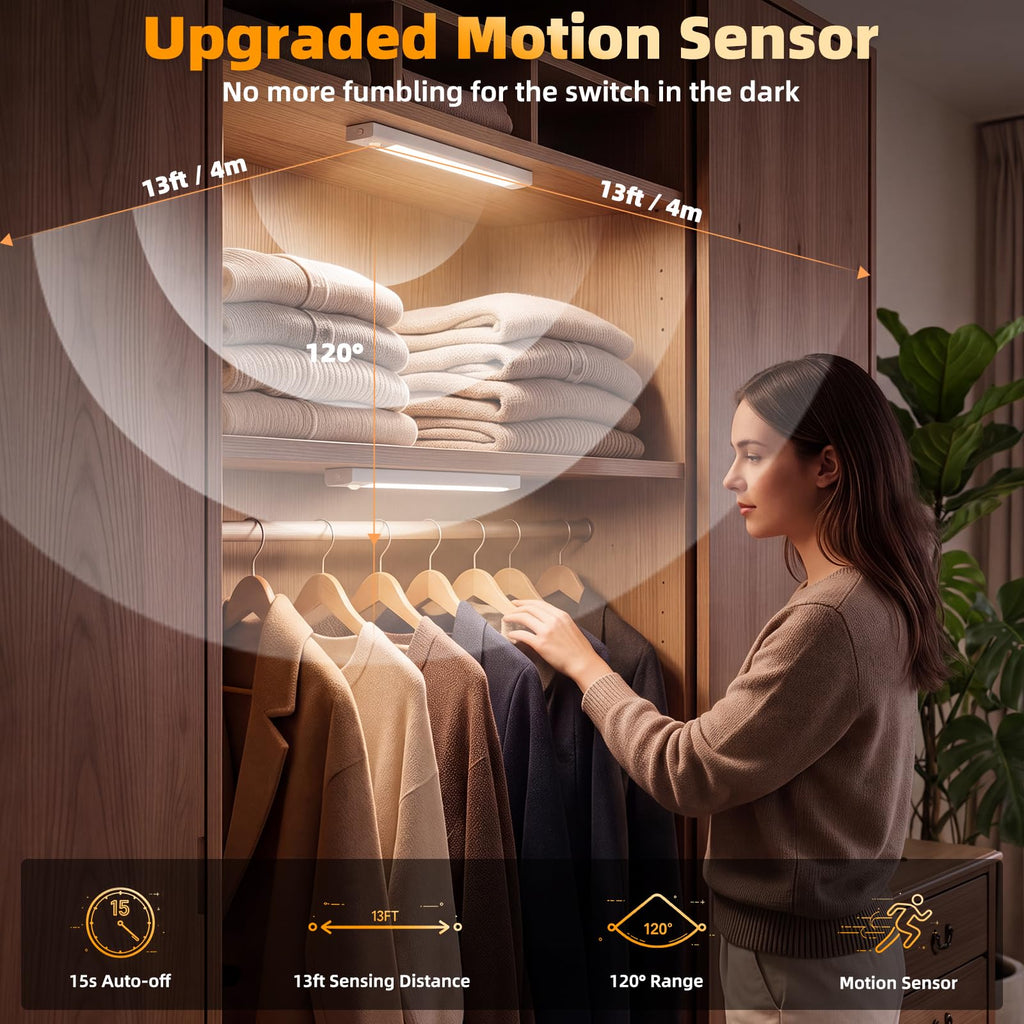 10 Inch Under Cabinet Lighting 6 Pack, 3 Colors Motion Sensor Light Indoor