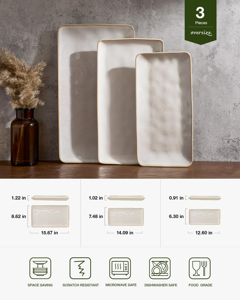Serving Platters Set of 3 Sizes - Rectangular, Cappuccino White