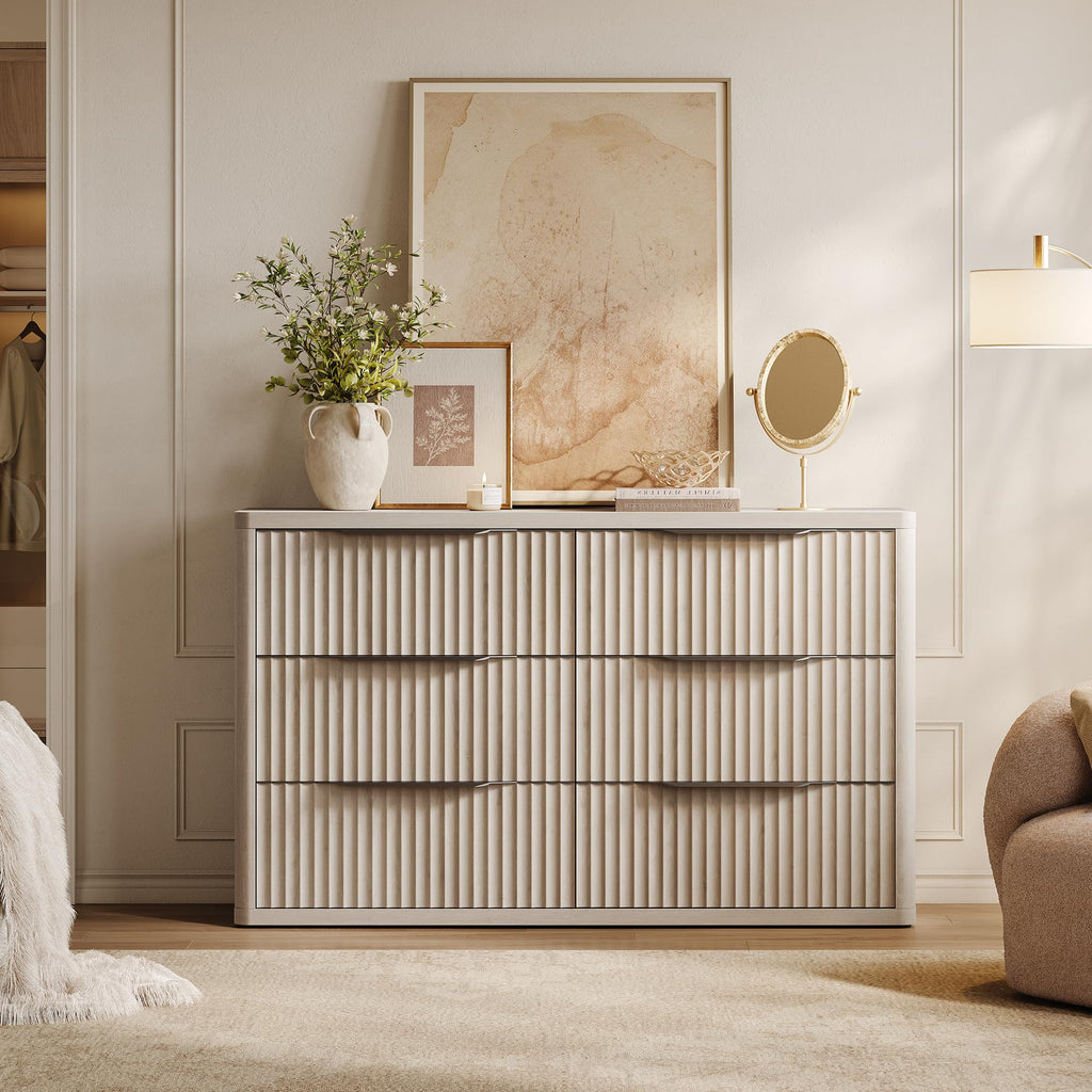 Bedroom Dresser with 12 Deep Wide Large Fluted Drawers for Closet