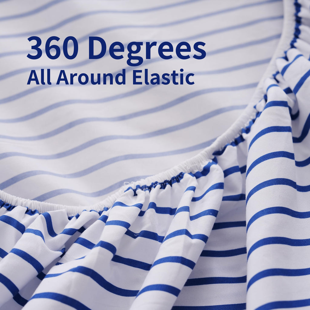 Blue Striped Bed Sheet Set 4 Piece with 16-Inch Deep Pockets- Super Soft & Wrinkle Free Stripe Bed Sheets