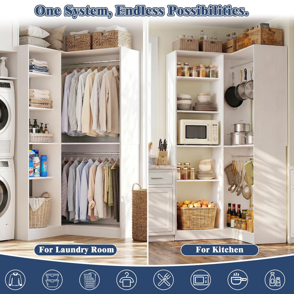 36'' Corner Closet System with Adjustable Shelves, Heavy Duty Corner Closet Organizer System with 7 Shelves & 2
