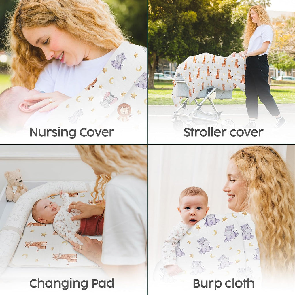 Muslin Swaddle Blankets, Pack - Soft Bamboo Rayon and Cotton Receiving Blankets for Boys & Girls - Adorable Animal