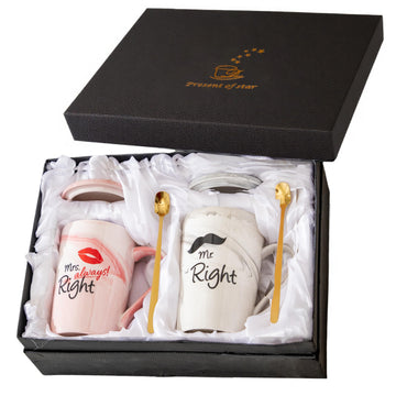 Mr and Mrs Coffee Mugs Set - Unique Wedding Gifts For Bride Groom His and Her Anniversary Engagement Bridal Shower