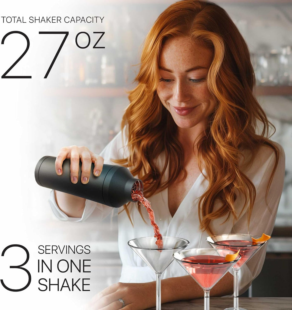 Insulated Cocktail Shaker Set | Double Wall Stainless Steel | Martini Shaker Bar Bartending | Built-in Drink Measure