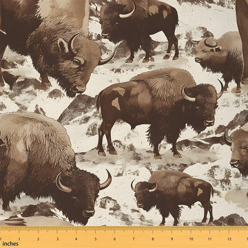 Cute Buffalo Fabric By The Yard for Girls 10 Yards Wild American Bison Soft Flannel Fabric 3D Wild Animal Wildlife