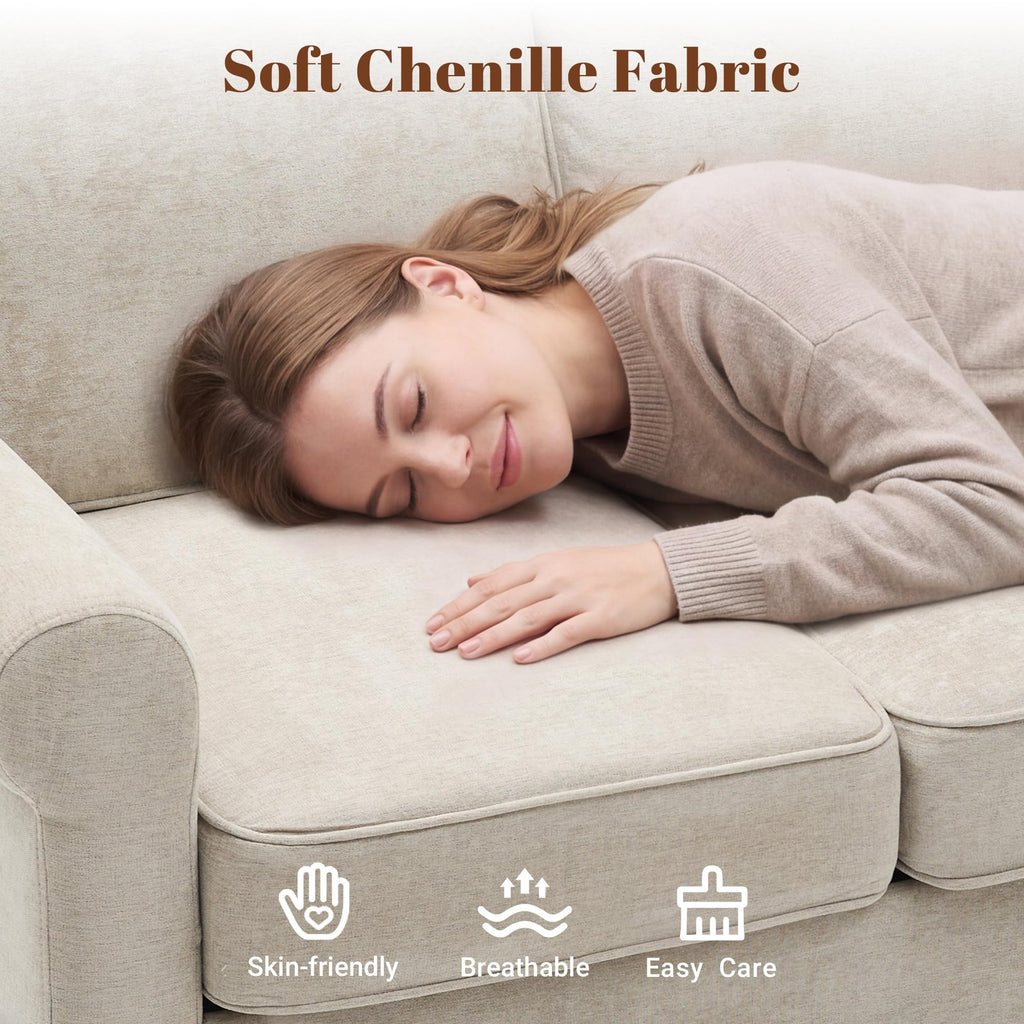 Chenille Standard Sofa with Rolled Arms, Khaki