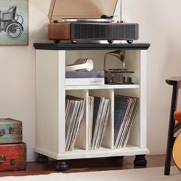 24" Wide Record Player Stand with Vinyl Record Storage, White