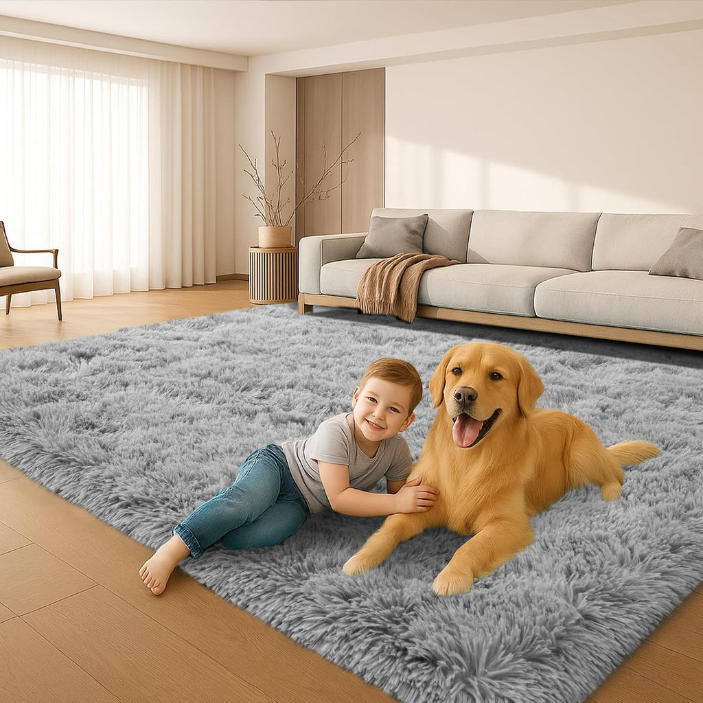 8x10 Grey Fluffy Shag Area Rug, Non-Slip Thick Soft Carpet