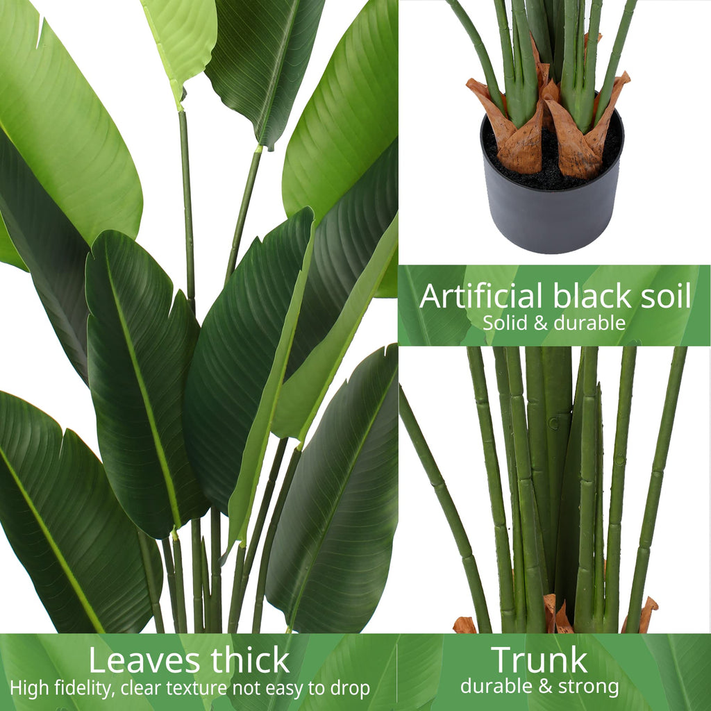 Artificial Bird of Paradise Plant 5 Ft Tall Fake Banana Plant for Indoors and Outdoors, Faux Palm Tree with Plastic