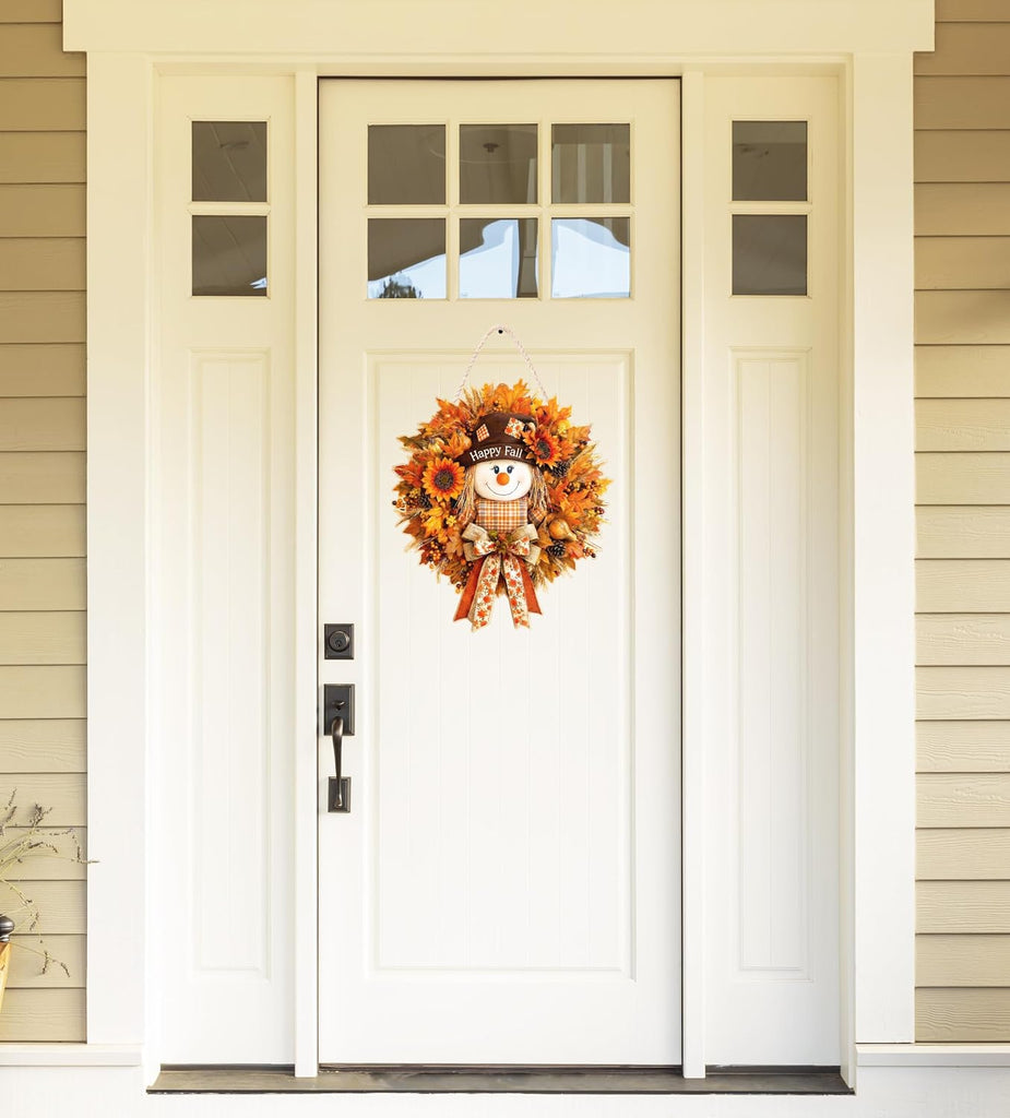 Fall Decorations Wooden Fall Decor Scarecrow Door Wreath for Front Door Farmhouse Scarecrow Maple Leaf Welcome Sign