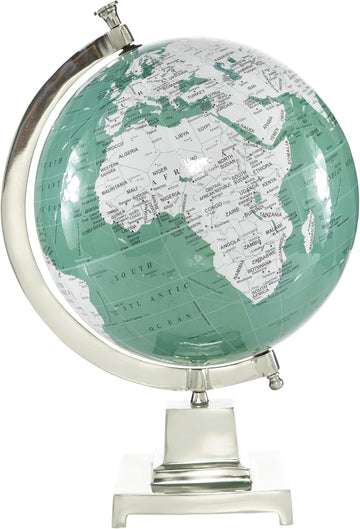 Aluminum Metal Educational/Geographic Earth Globe, Desk Globe 12" x 12" x 18", Teal