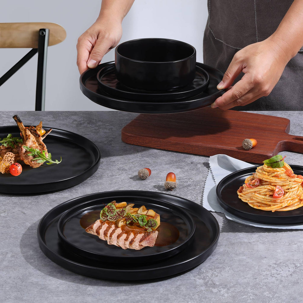 24 Pieces Stoneware Dinnerware Set for 8, Obsidian Matte Black