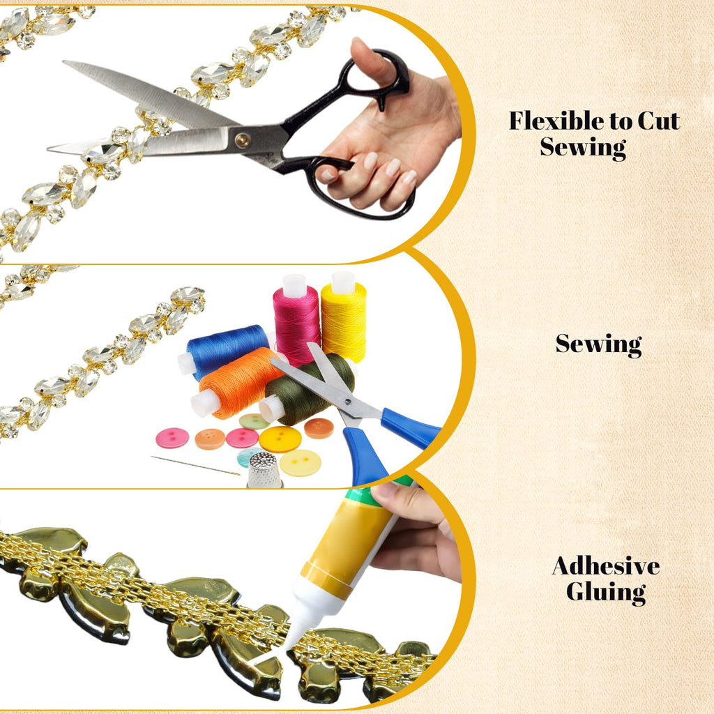 Rhinestone Trim Chain, 3 Yards, 0.59 Inch Wide, Gold